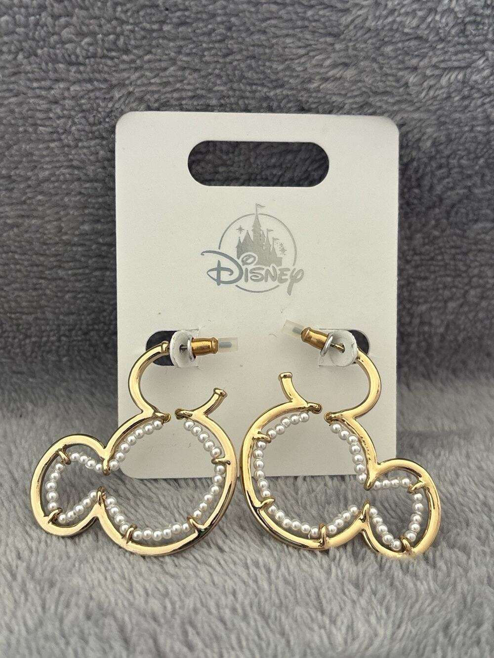 Disney Mickey Mouse Gold White Dangle Drop Earrings Outline Metal Beads Fashion